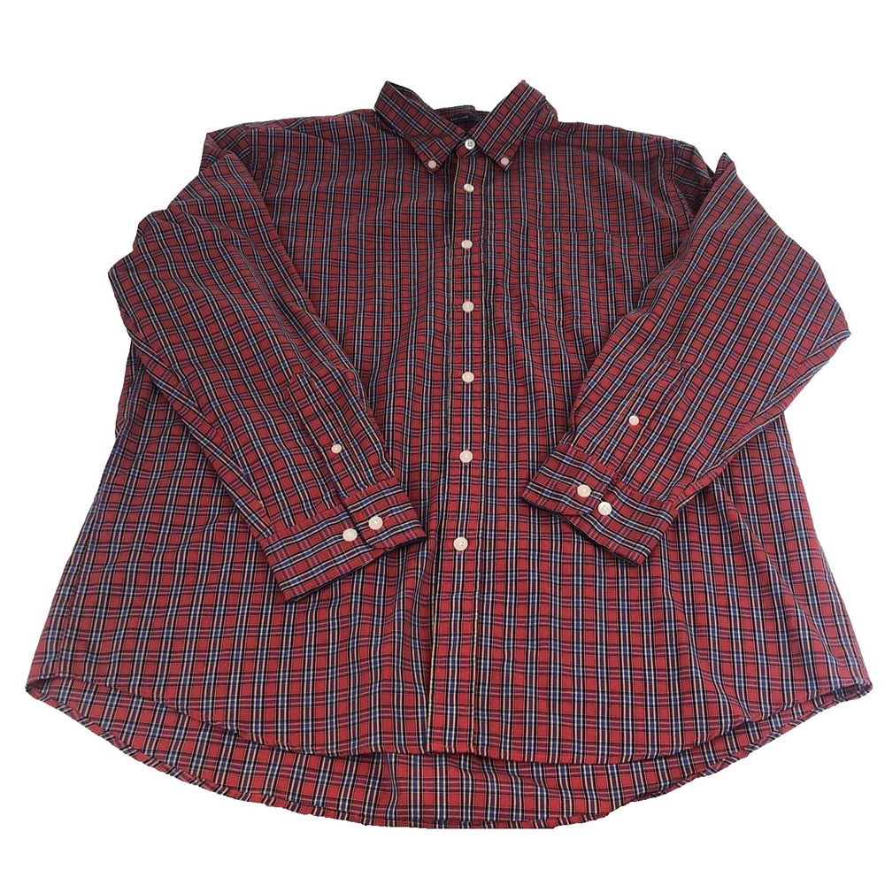 Saddlebred Men's Shirt XL Red Blue Plaid Check Long Sleeve Button Down Pocket